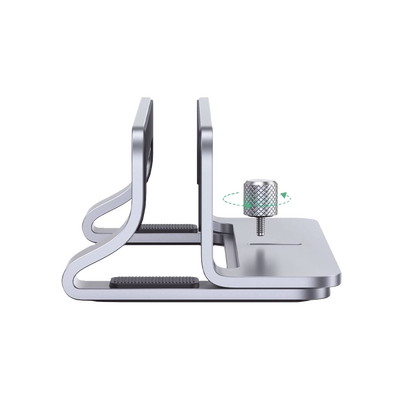 Soporte Vertical para Laptop / Adecuado para escritorio / Anchura Ajustable (12-26mm) / Amplia compatibilidad / Anti-Arañazos / Anti-Deslizante /Ajustable Mediante Tornillos / Color Plata / Aluminio + Silicona - Image 3