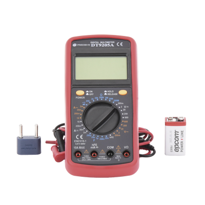 KIT Multímetro Digital DT9205A 600 Vcc / Vca CATII, con Pantalla LCD. Incluye Batería ER-9V de 9V - Image 2