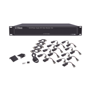 Kit de TRANSCEPTOR ACTIVO DE 16 Canales / VIDEO+PODER en un solo Cable UTP / 150m en 4K, 200m en 5 MP/ Envía 36 Vcc y recibe 12 Vcc / TODO INCLUIDO PARA RACK / Compatible con cámaras HD-TVI/CVI/AHD/CVBS / Instalación Limpia