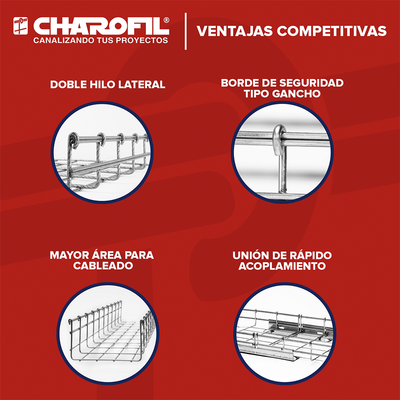 Charola Tipo Malla 66/200 mm, Acabado Electro Zinc, Hasta 210 Cables Cat6, Tramo de 3 Metros - Image 4