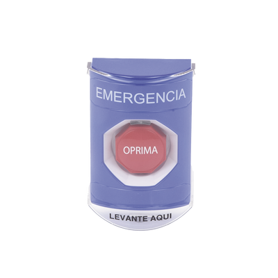Botón Multipropósito, Color Azul, De Superficie, Con Tapa De Policarbonato, Con Bocina Pre Alarma, Solo Interior, Llave Para Restablecer, Texto De Emergencia, Español - Image 2