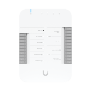 UniFi Access Hub Door, puede conectar 2 lectores y 2 cámaras (no incluidos) para controlar solo una puerta / 2 terminales AUX y 4 entradas adicionales (sensores y botones) POE 802.3bt no incluido