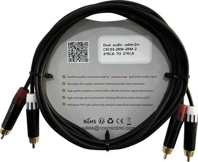Cable 2 RCA x 2 RCA, conectores negros, con diferenciador de blanco y rojo (2x MT380-RD - 2x MT380-WH), length 2m - Image 2