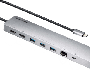 Dock Multipuerto USB-C | 11 en 1 | 8K Single o Dual 4K | PD 100W | USB 3.2 Gen 1 | Ethernet Gigabit | SD MicroSD | Aluminio