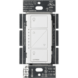 (Caseta Wireless) Atenuador de pared. Aumenta/Disminuye Intensidad de Iluminación.  No requiere cable neutro. 150W LED / 600W INC/HAL